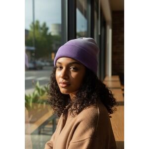 Womens Beanie Hat Ombre Purple Tie Dye Knit Slouchy Winter Warm‎ Cap